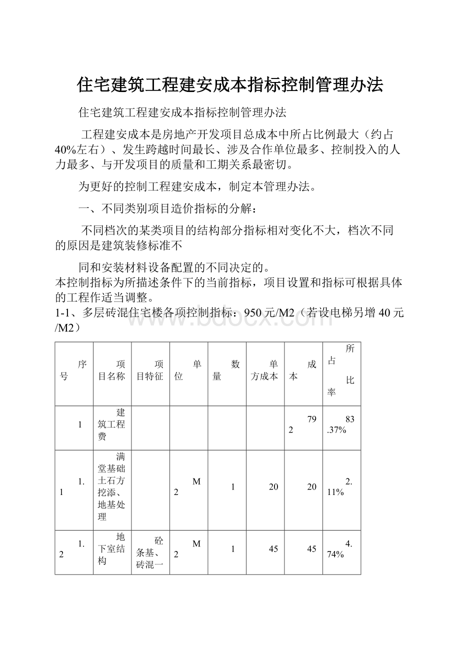 住宅建筑工程建安成本指标控制管理办法.docx