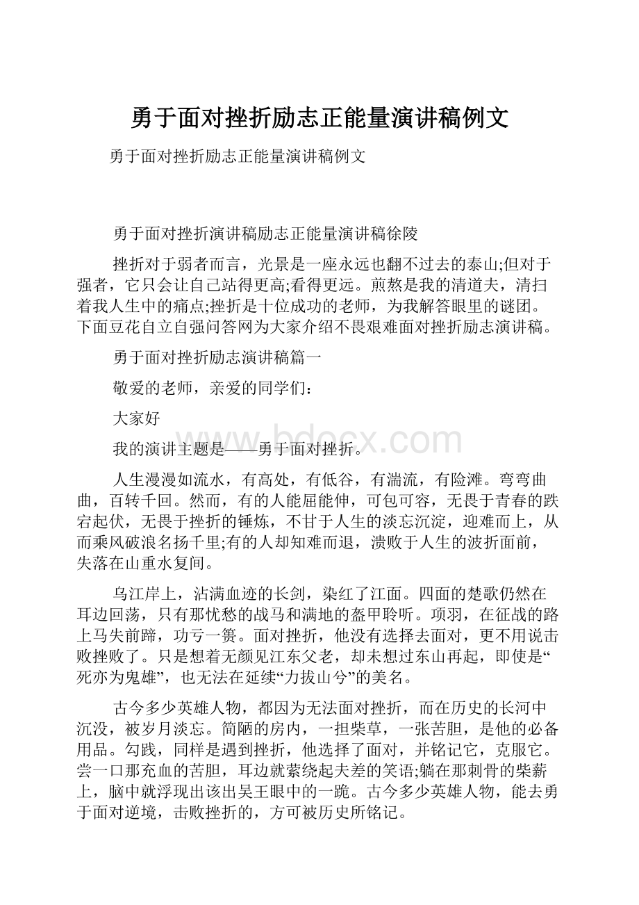 勇于面对挫折励志正能量演讲稿例文.docx