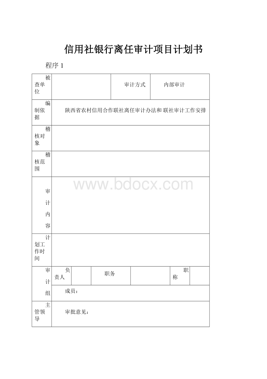 信用社银行离任审计项目计划书.docx_第1页