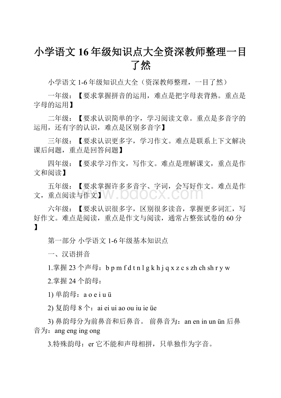 小学语文16年级知识点大全资深教师整理一目了然.docx_第1页