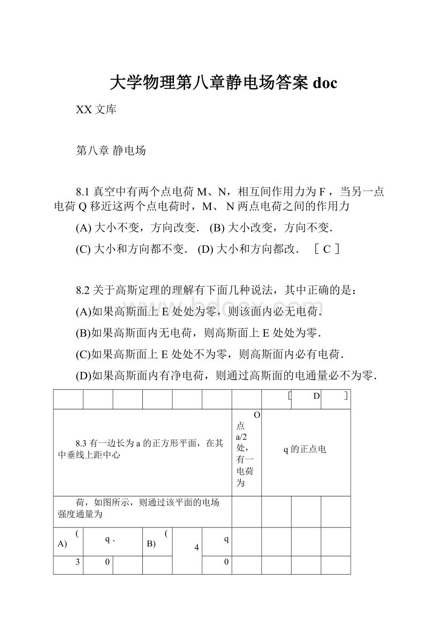 大学物理第八章静电场答案doc.docx_第1页