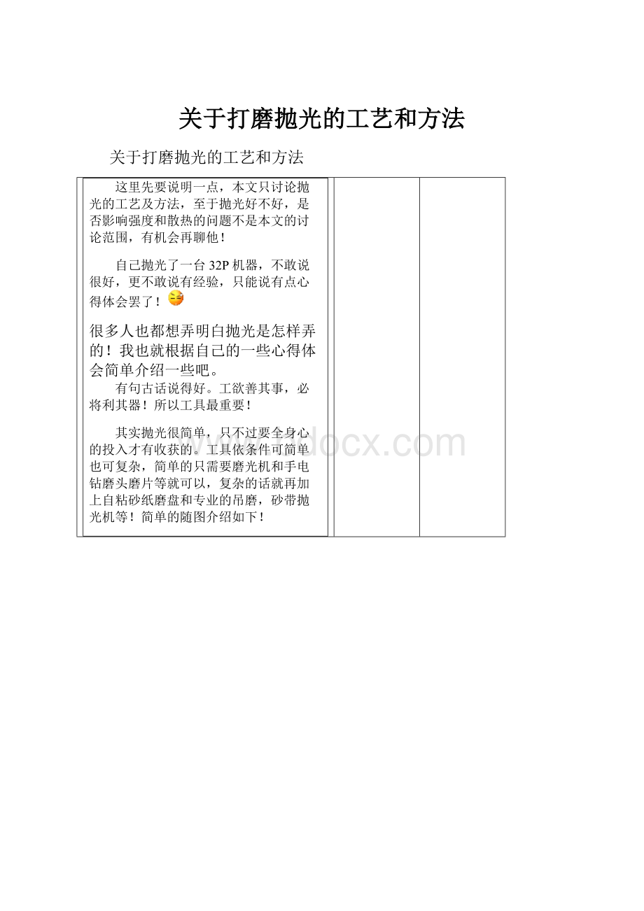 关于打磨抛光的工艺和方法.docx