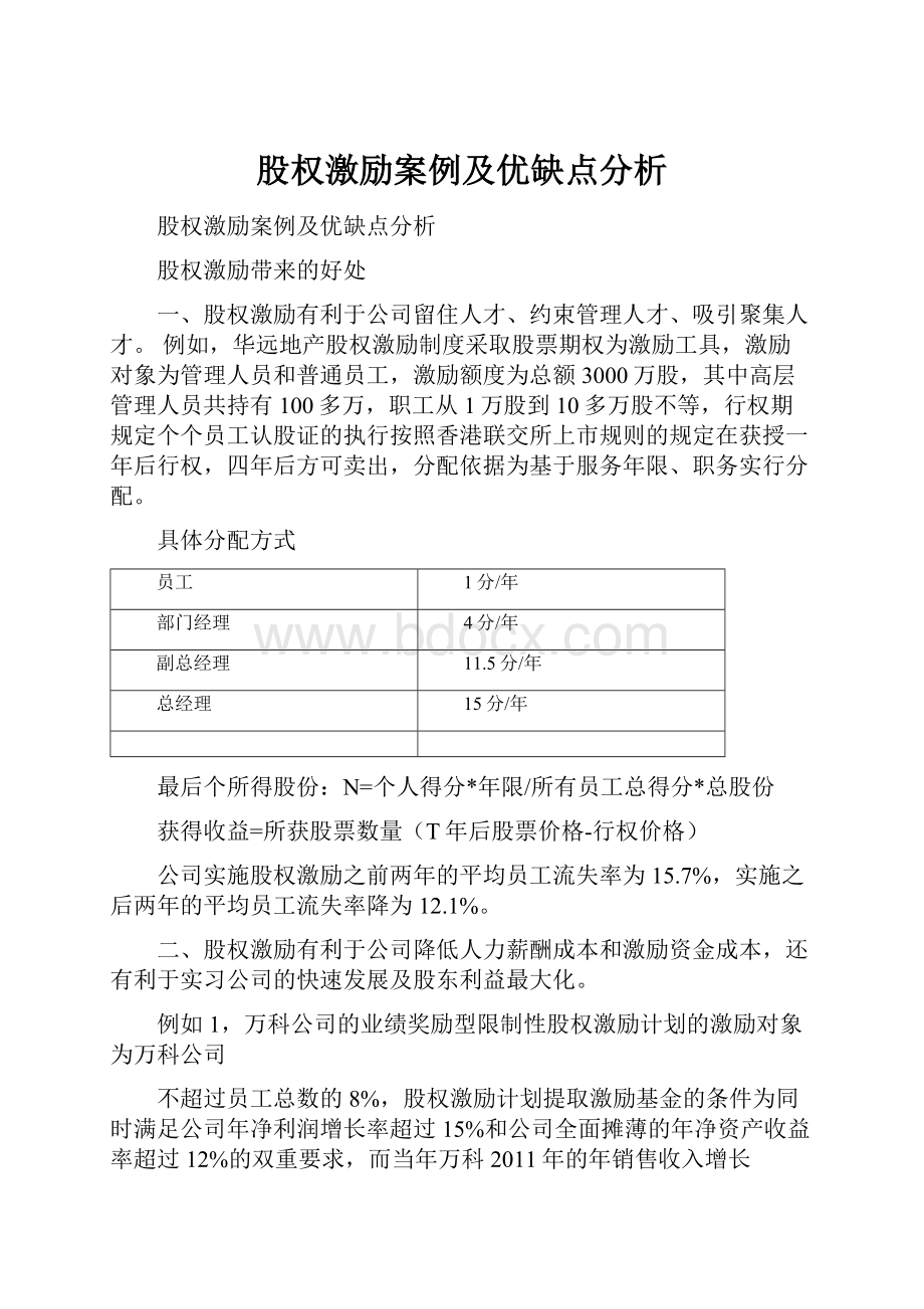 股权激励案例及优缺点分析.docx_第1页