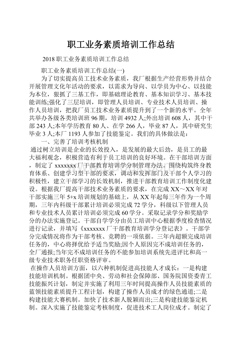 职工业务素质培训工作总结.docx