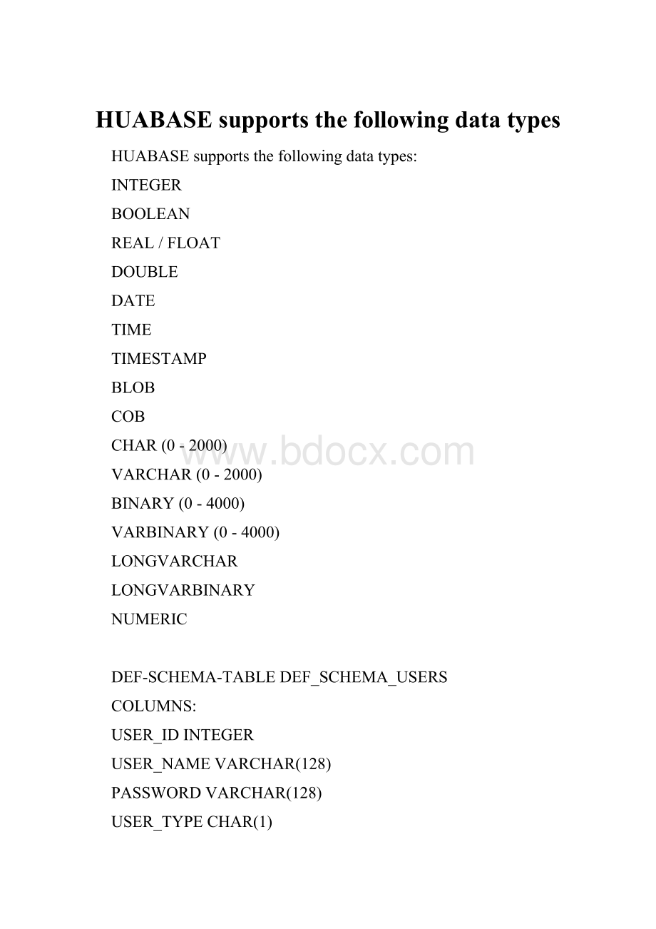 HUABASE supports the following data types.docx_第1页