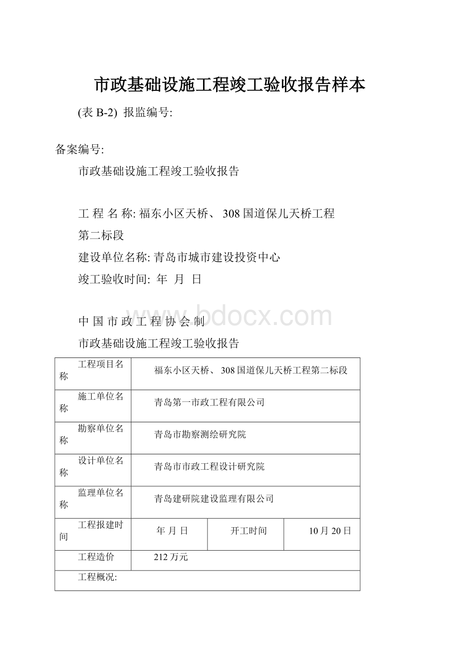 市政基础设施工程竣工验收报告样本.docx_第1页