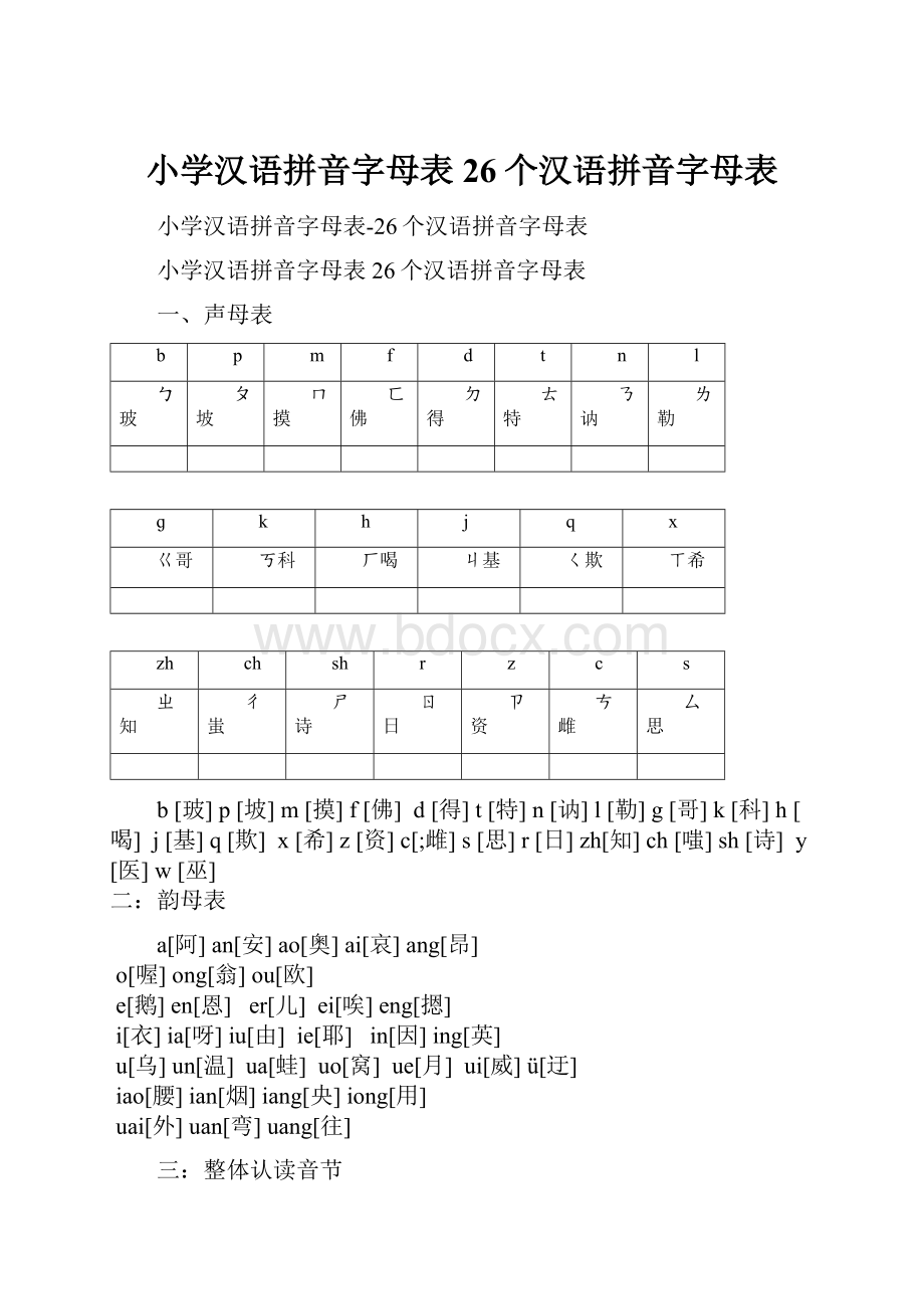 小学汉语拼音字母表26个汉语拼音字母表.docx_第1页