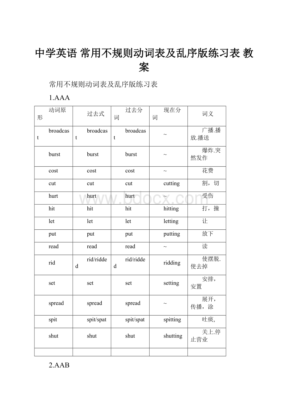 中学英语 常用不规则动词表及乱序版练习表教案.docx_第1页