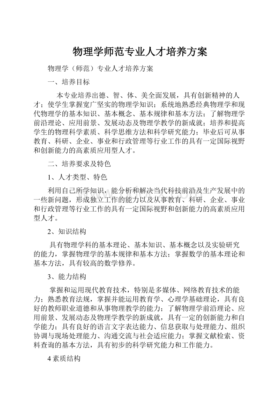 物理学师范专业人才培养方案.docx