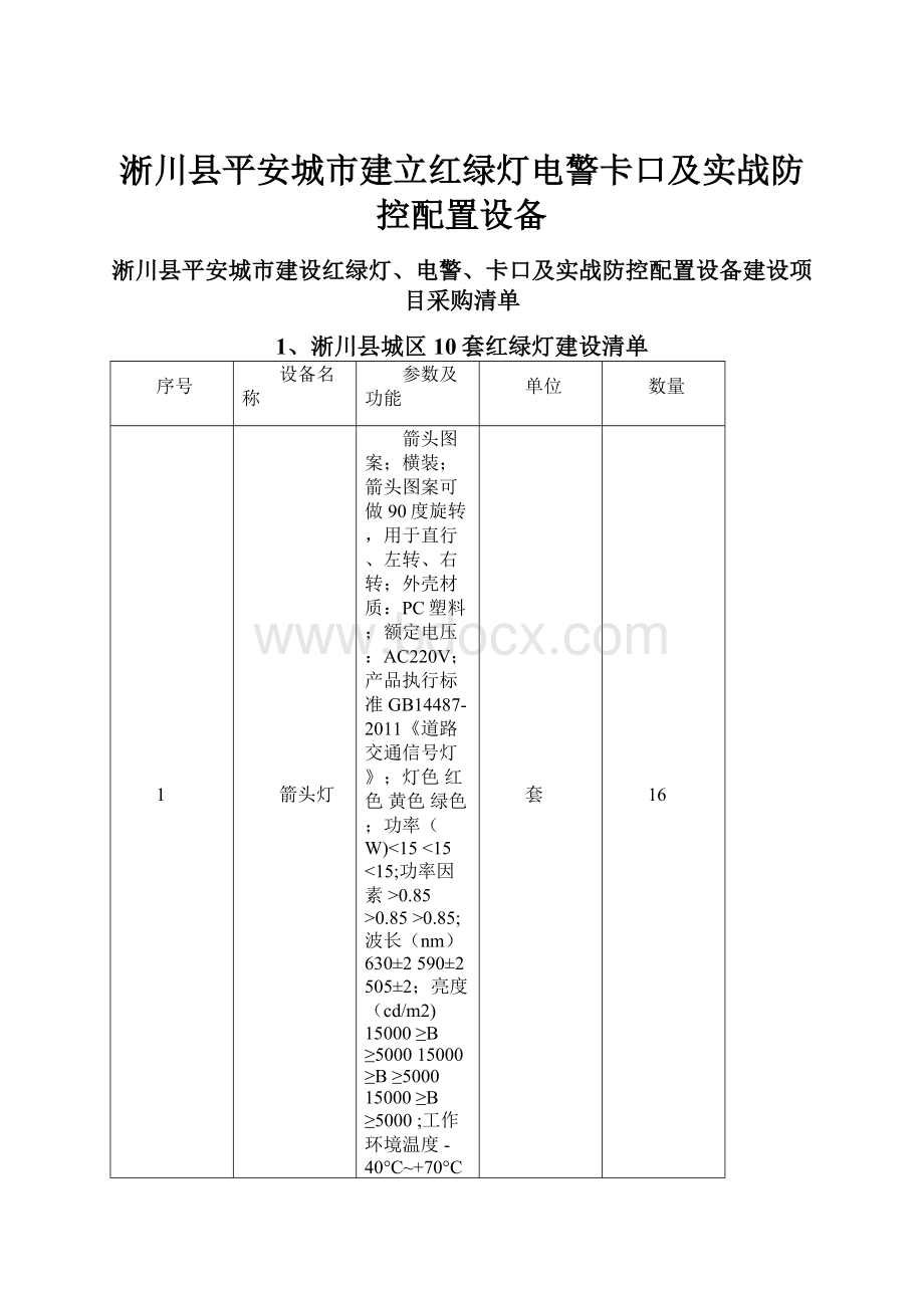 淅川县平安城市建立红绿灯电警卡口及实战防控配置设备.docx