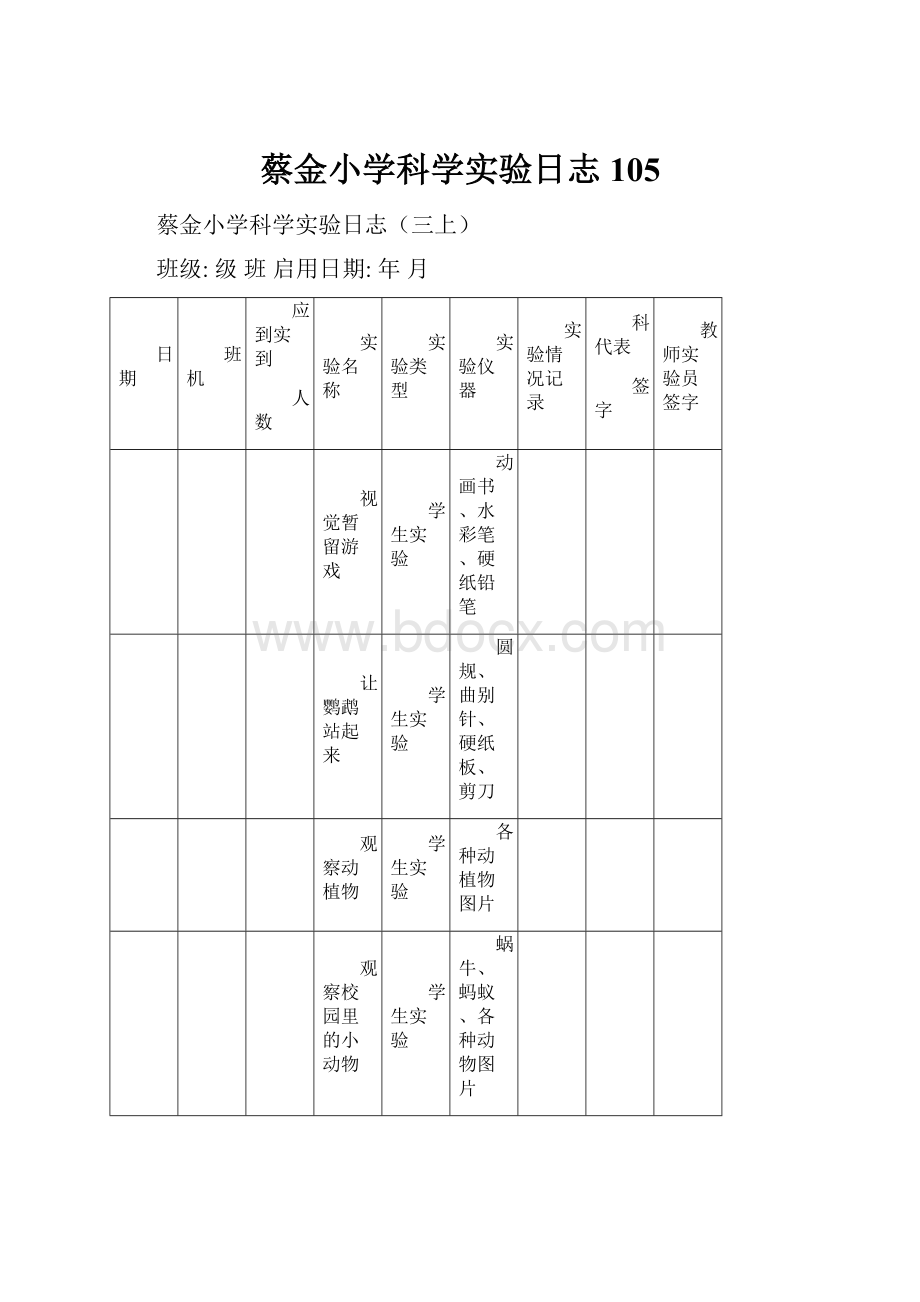 蔡金小学科学实验日志105.docx