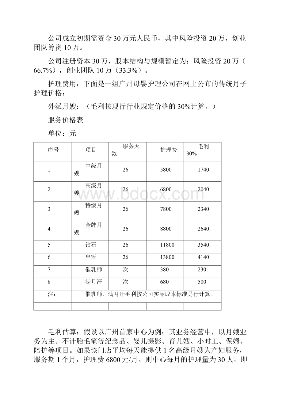 完整版XX母婴护理专业机构项目投资经营商业计划书.docx_第3页