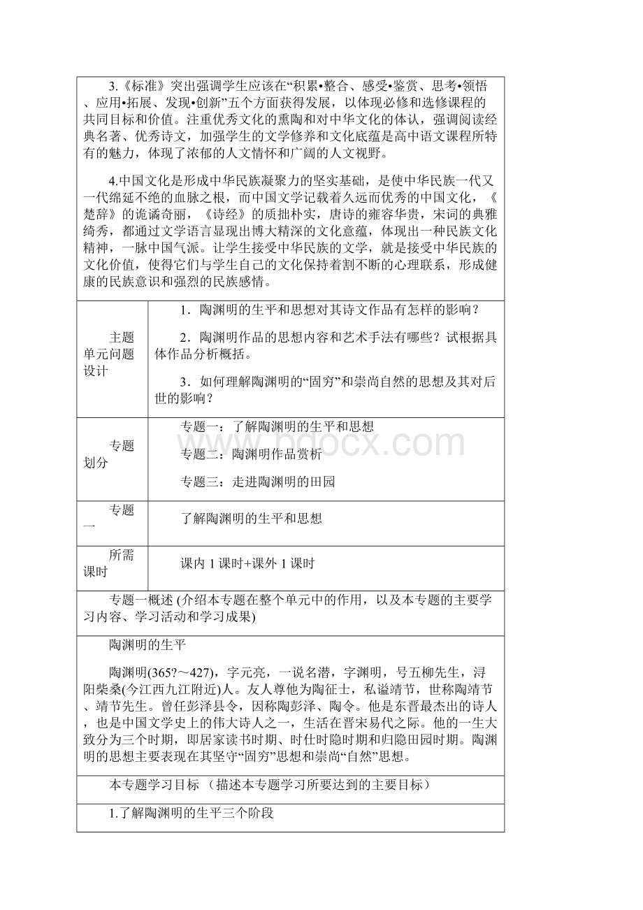 语文 走进陶渊明精神家园主题单元设计.docx_第3页