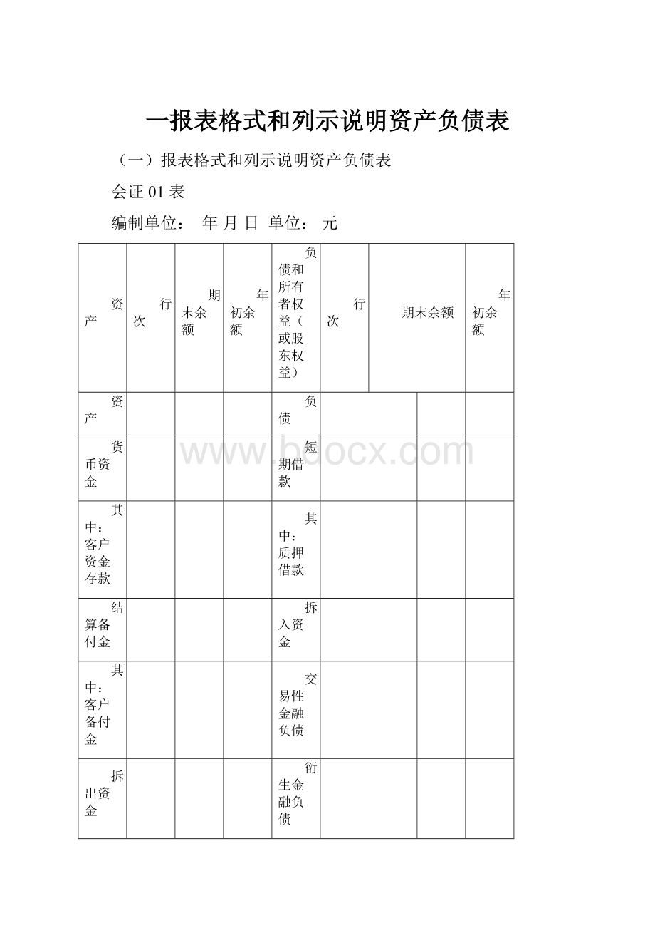 一报表格式和列示说明资产负债表.docx