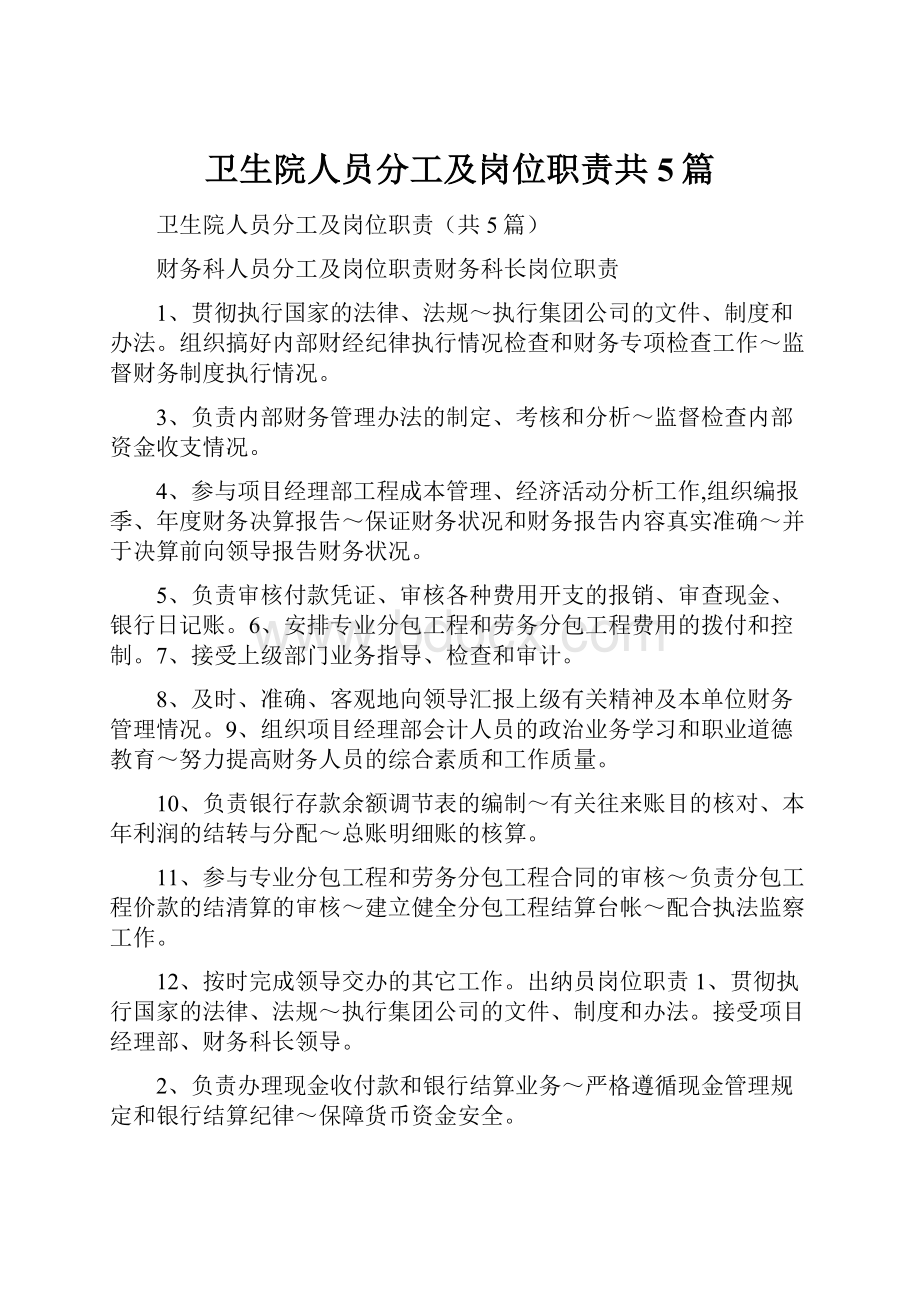 卫生院人员分工及岗位职责共5篇.docx