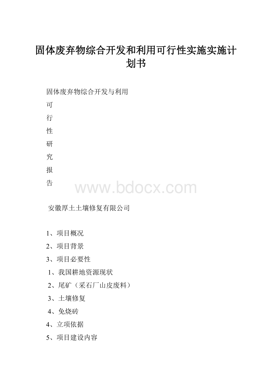 固体废弃物综合开发和利用可行性实施实施计划书.docx