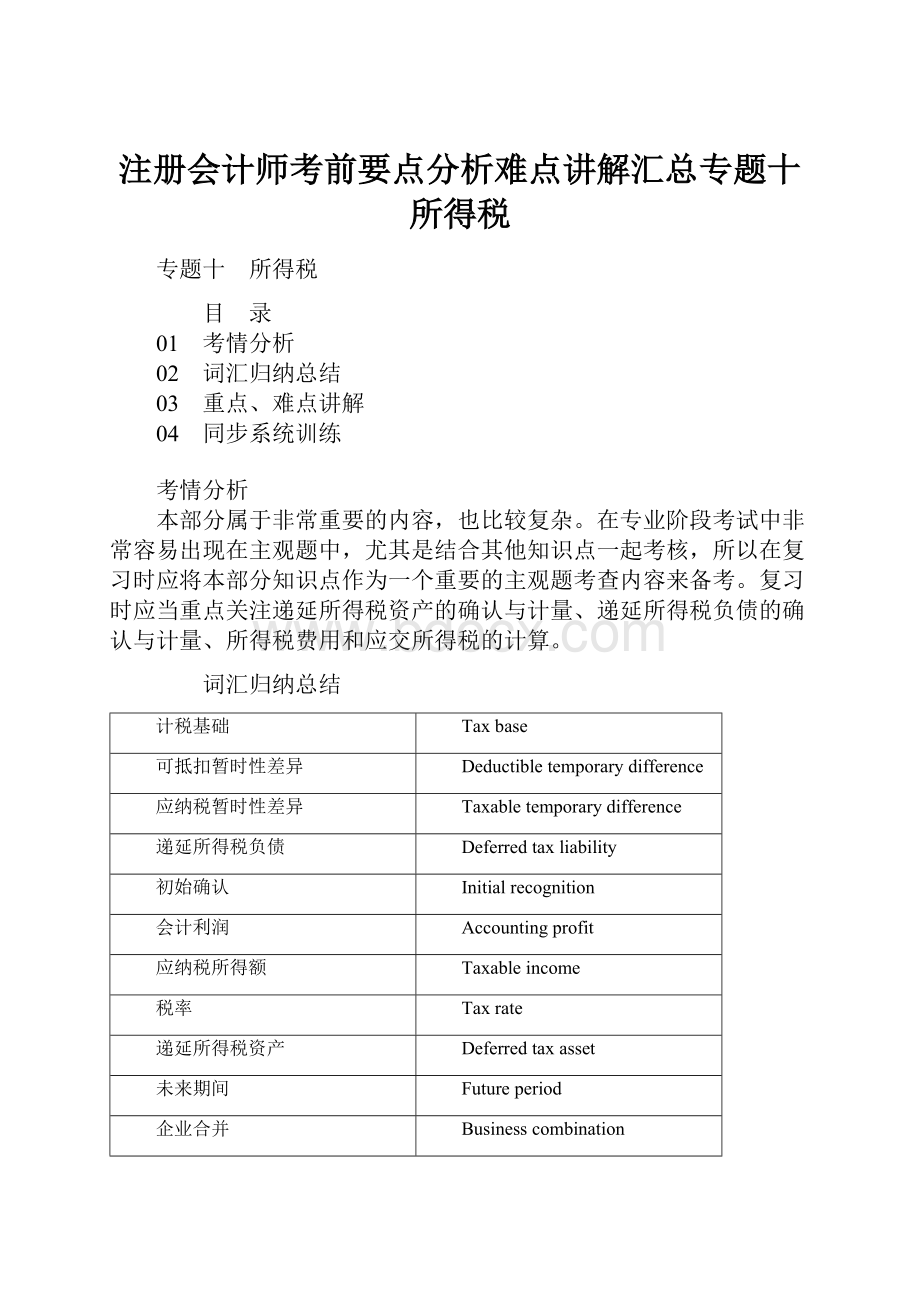 注册会计师考前要点分析难点讲解汇总专题十 所得税.docx