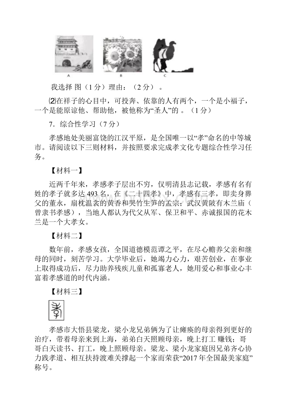 湖北省孝感市语文中考试题及答案word版 附参考答案及评分标准.docx_第3页