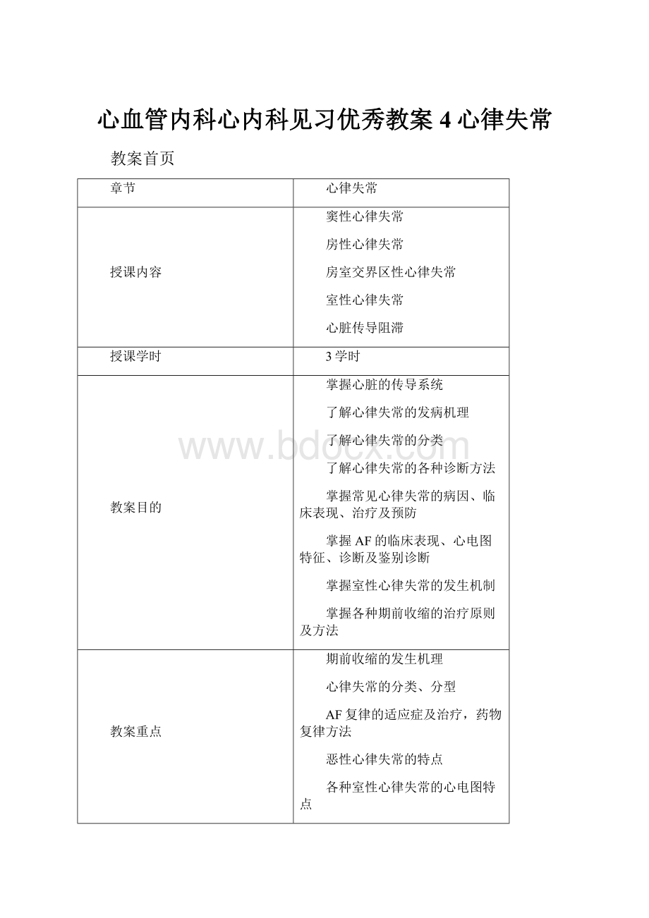 心血管内科心内科见习优秀教案4心律失常.docx