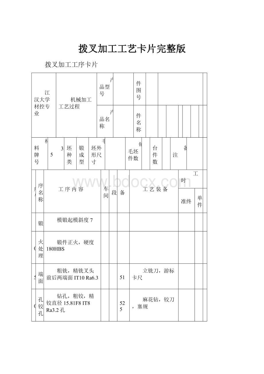 拨叉加工工艺卡片完整版.docx_第1页