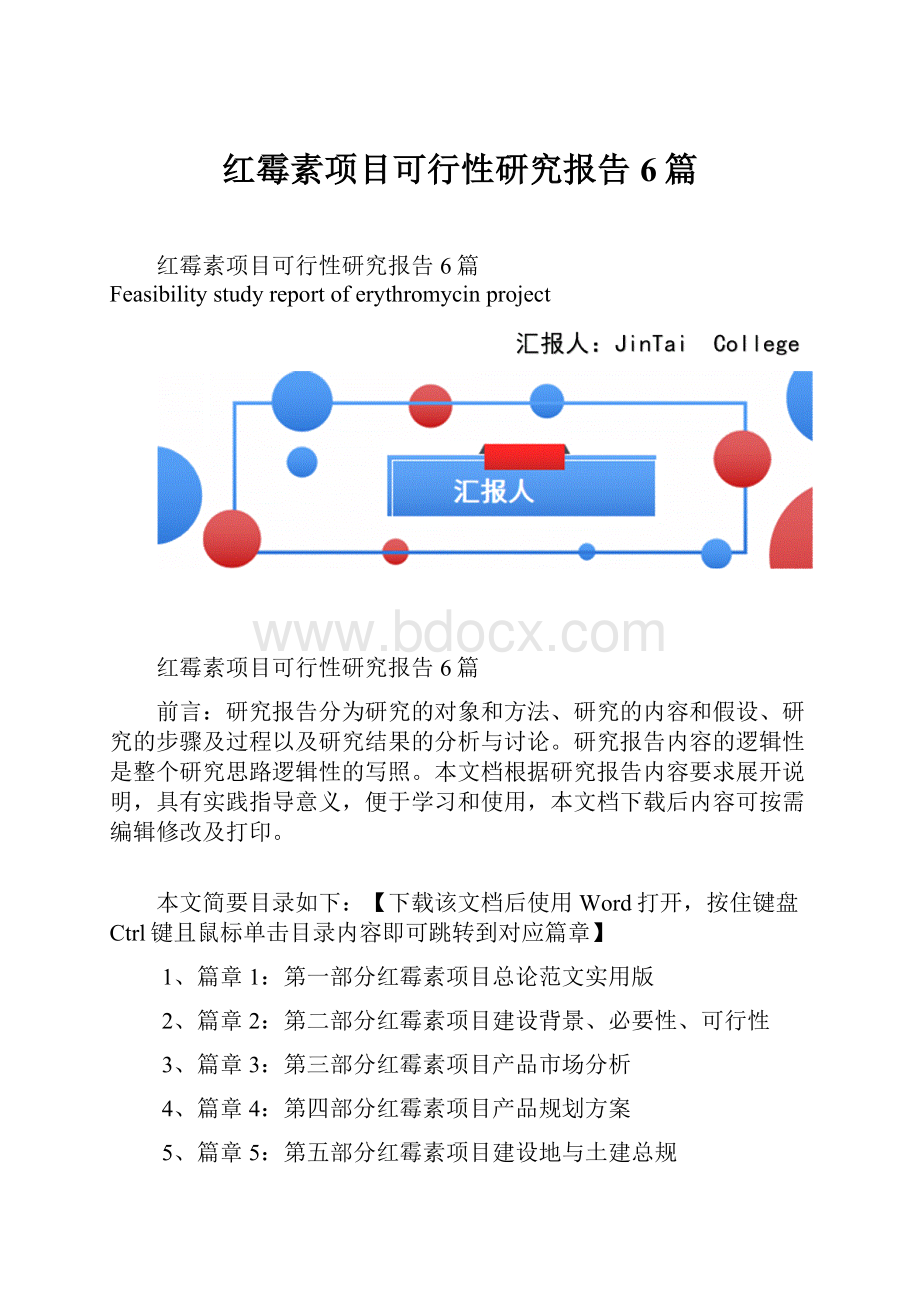 红霉素项目可行性研究报告6篇.docx_第1页