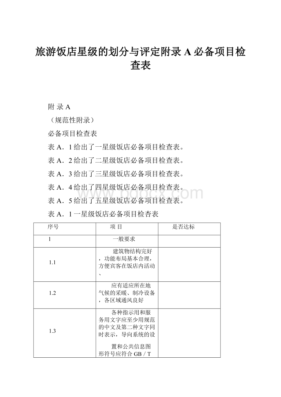 旅游饭店星级的划分与评定附录A必备项目检查表.docx_第1页