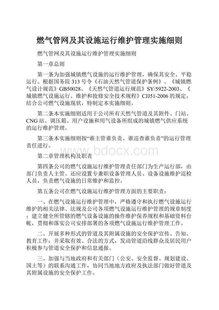 燃气管网及其设施运行维护管理实施细则.docx_第1页