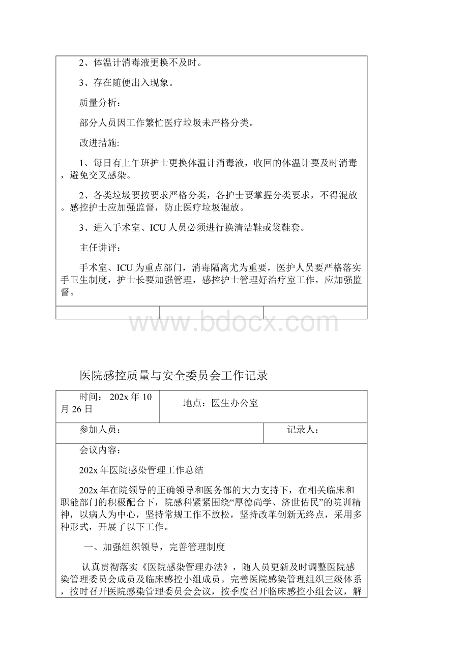 感控小组工作会议记录以及科室感控自查记录模板.docx_第3页