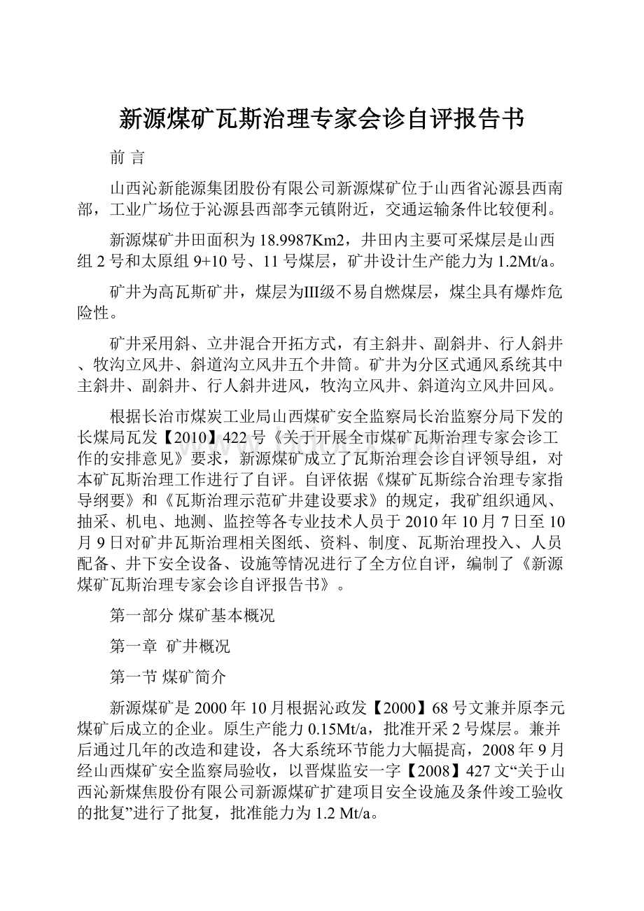 新源煤矿瓦斯治理专家会诊自评报告书.docx_第1页