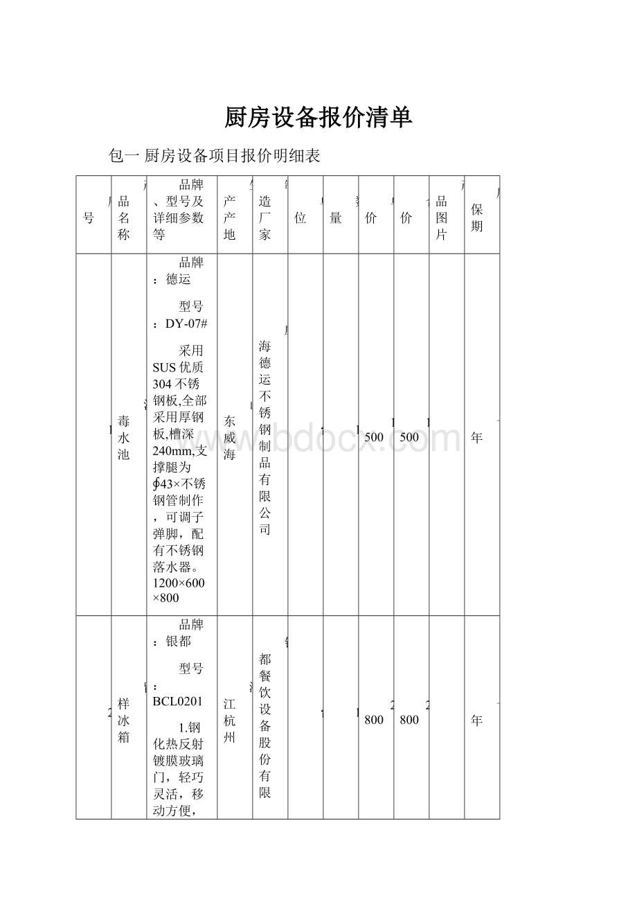 厨房设备报价清单.docx