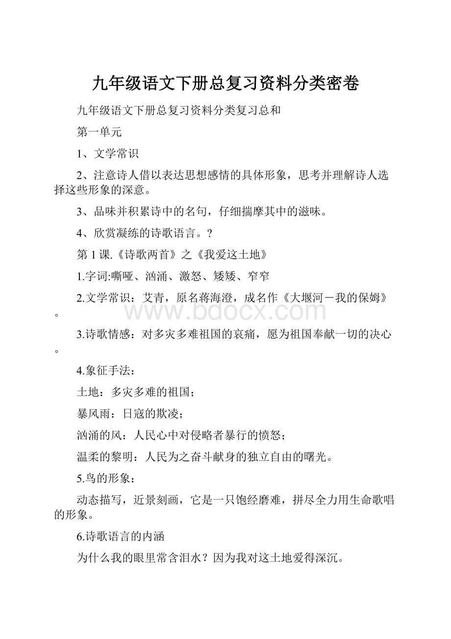 九年级语文下册总复习资料分类密卷.docx_第1页