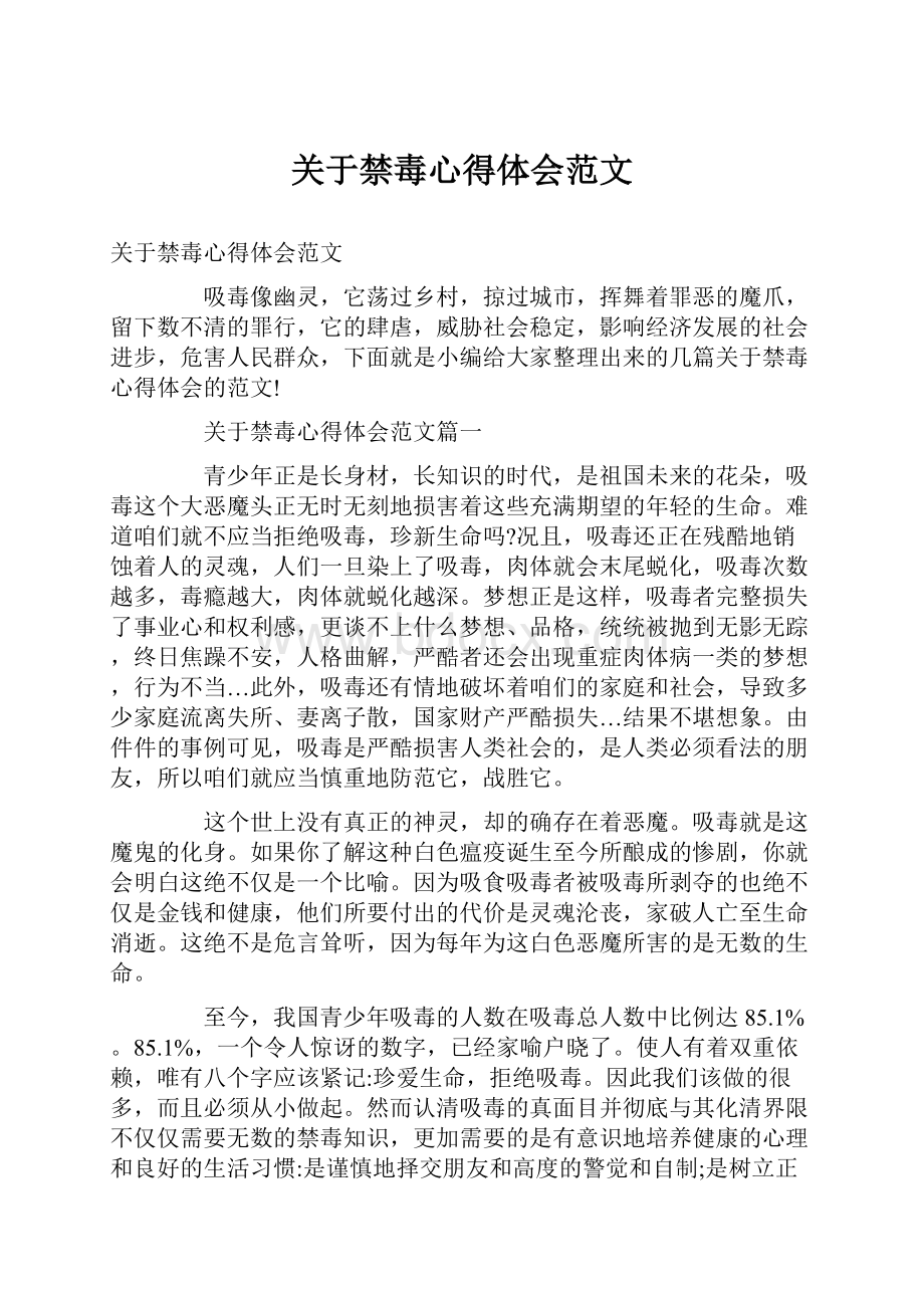 关于禁毒心得体会范文.docx