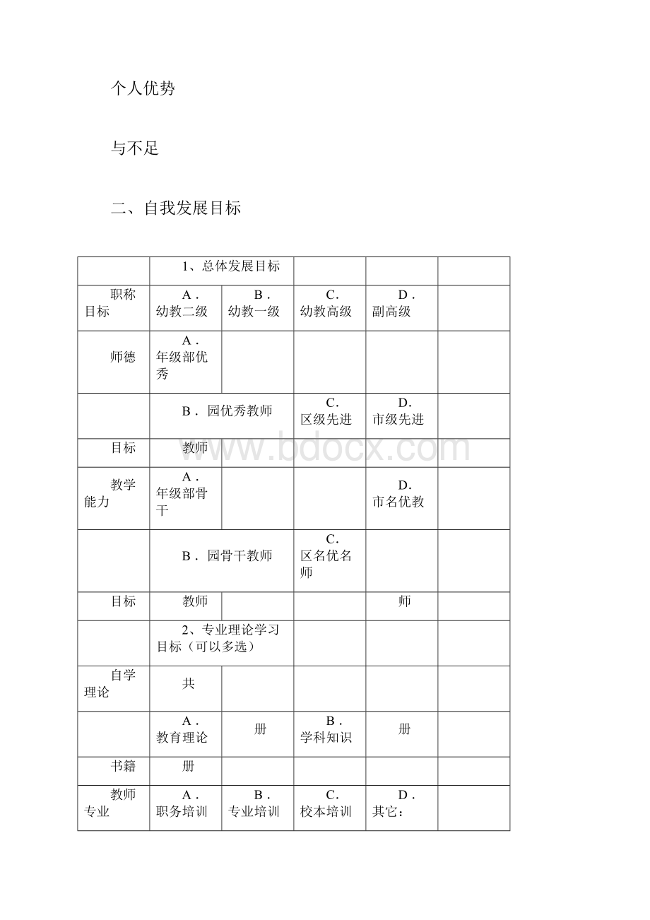 幼儿园教师个人专业发展规划表.docx_第2页