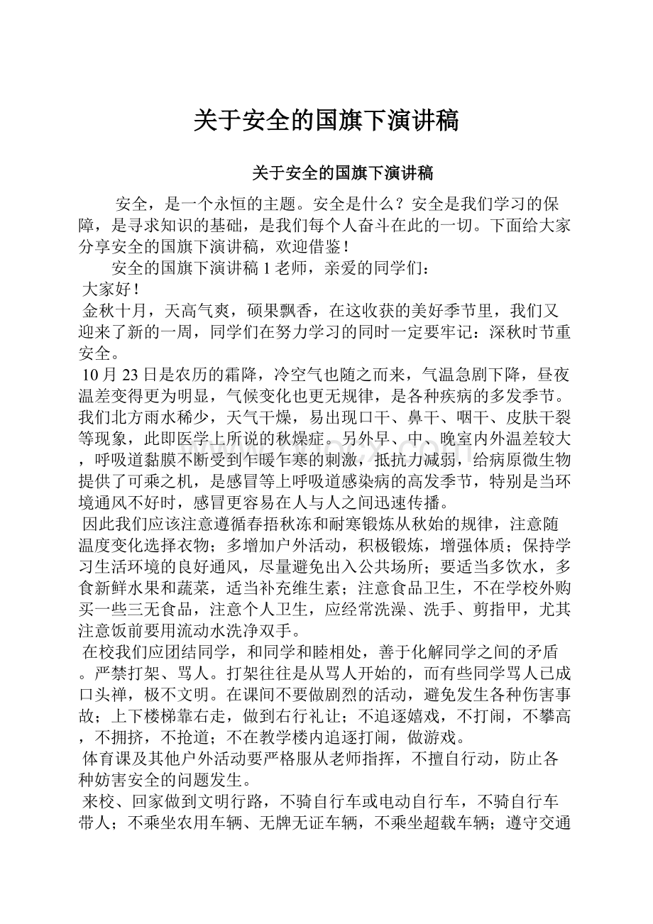 关于安全的国旗下演讲稿.docx