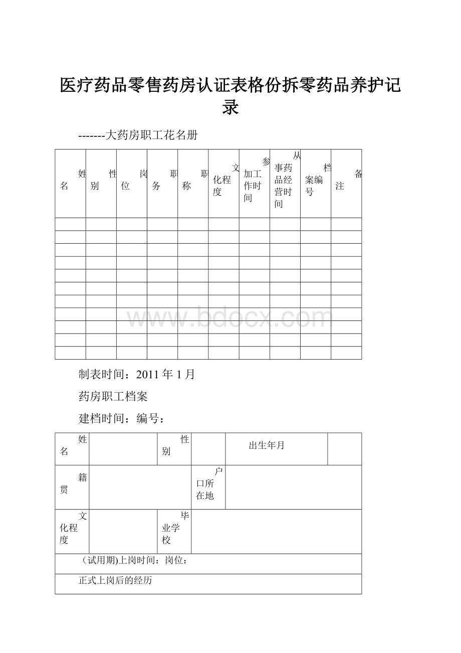 医疗药品零售药房认证表格份拆零药品养护记录.docx_第1页