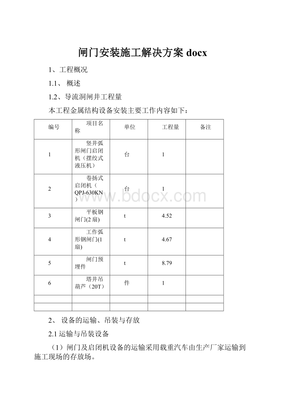 闸门安装施工解决方案docx.docx_第1页