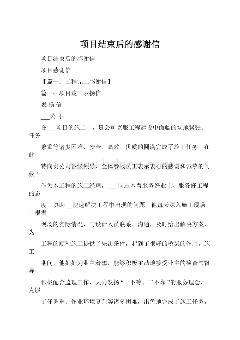 项目结束后的感谢信.docx