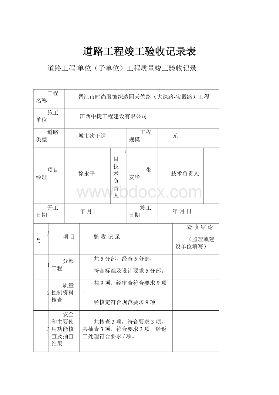 道路工程竣工验收记录表.docx_第1页