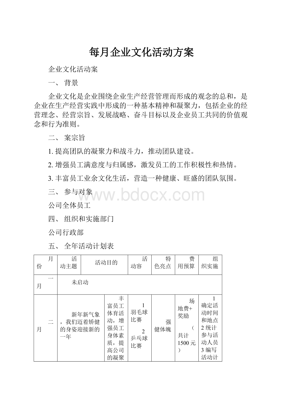 每月企业文化活动方案.docx_第1页