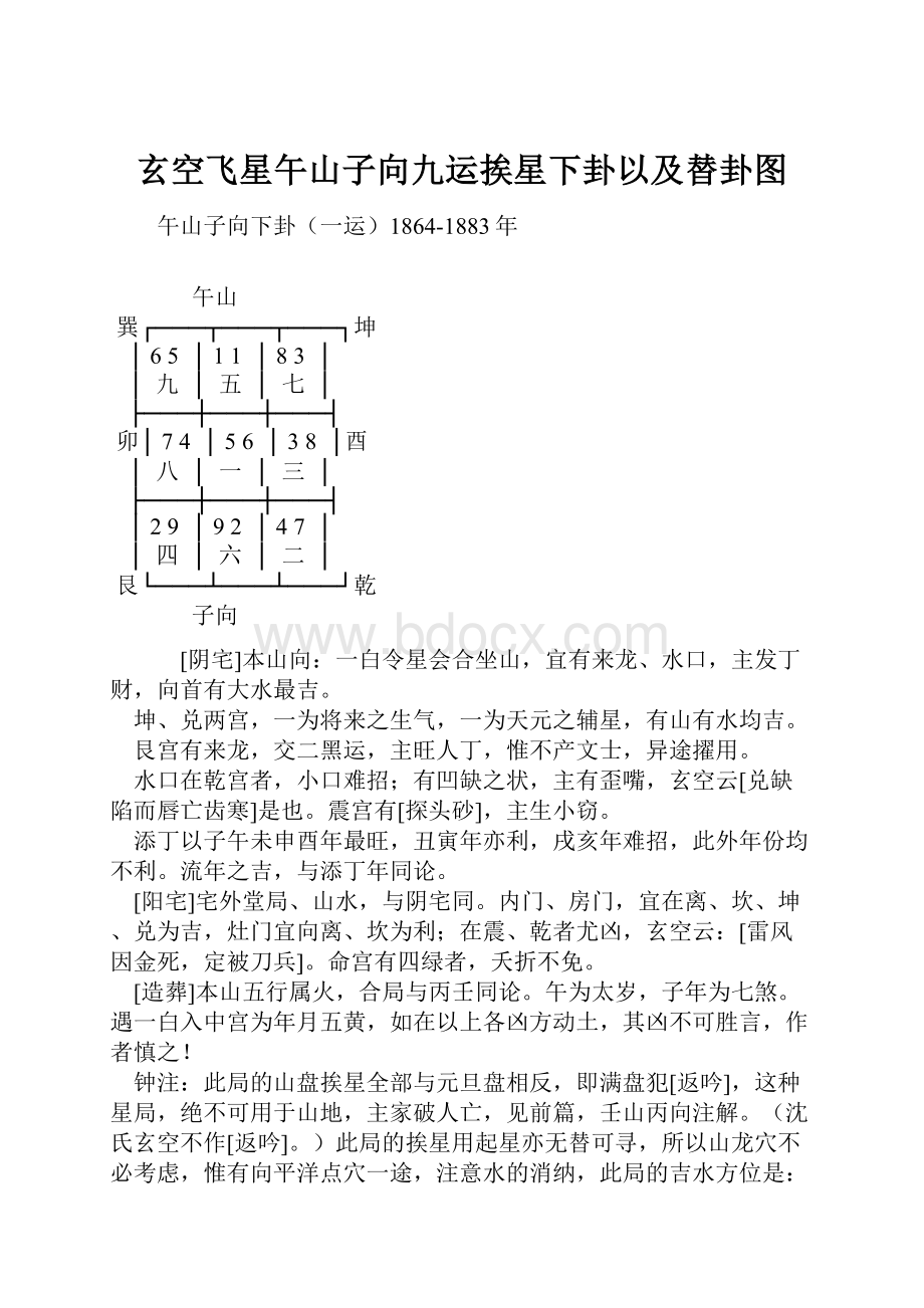 玄空飞星午山子向九运挨星下卦以及替卦图.docx_第1页