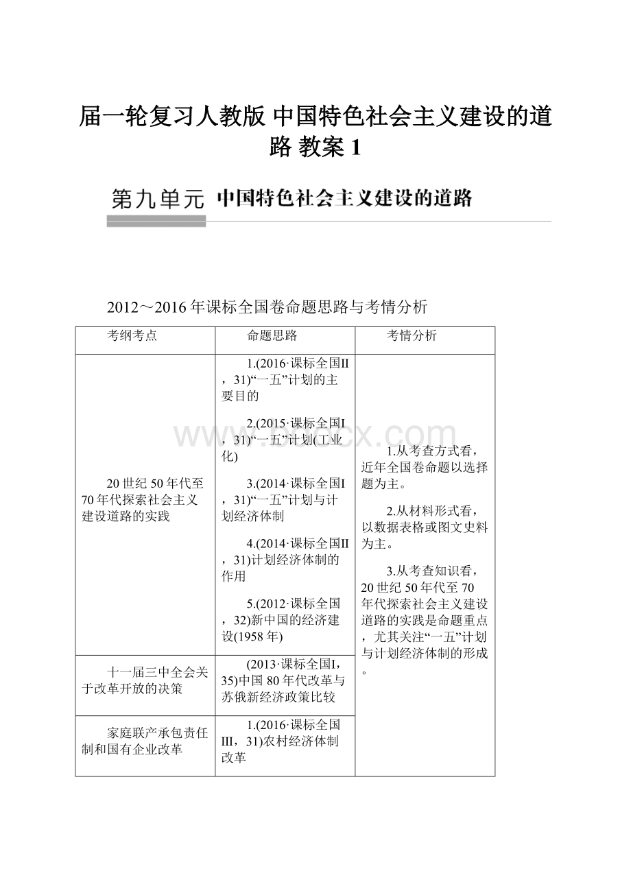 届一轮复习人教版 中国特色社会主义建设的道路教案 1.docx