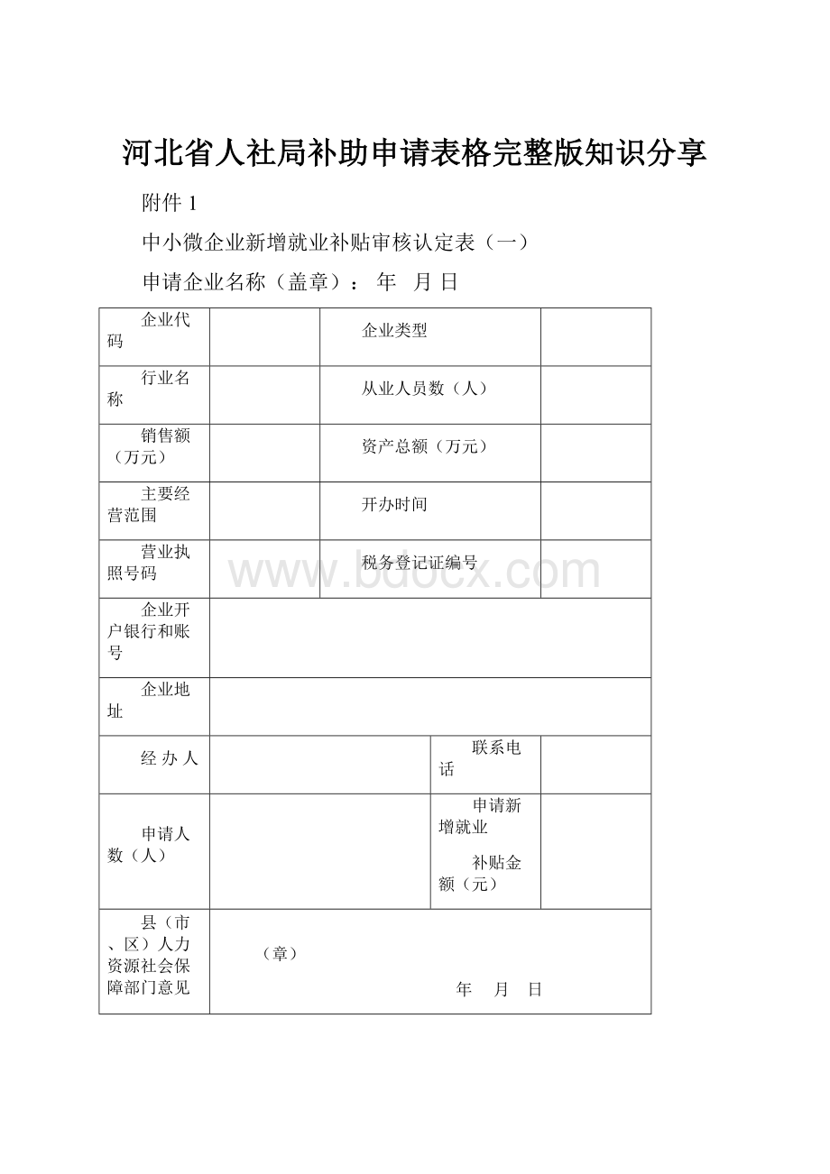 河北省人社局补助申请表格完整版知识分享.docx_第1页