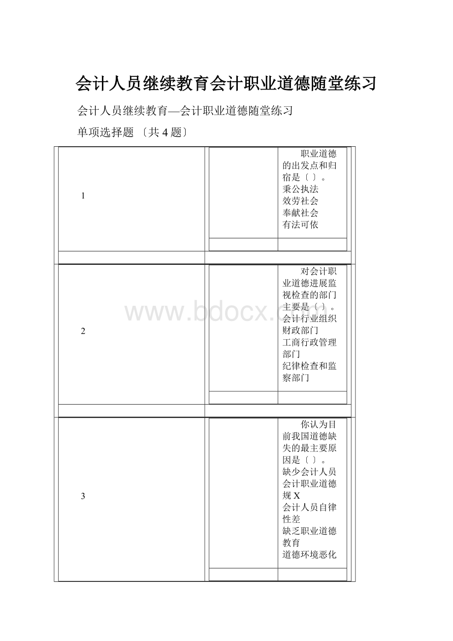 会计人员继续教育会计职业道德随堂练习.docx