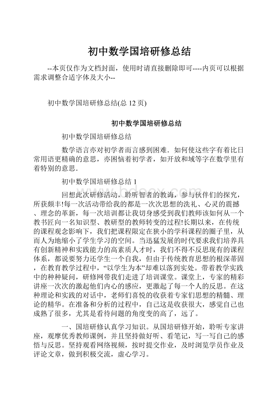 初中数学国培研修总结.docx