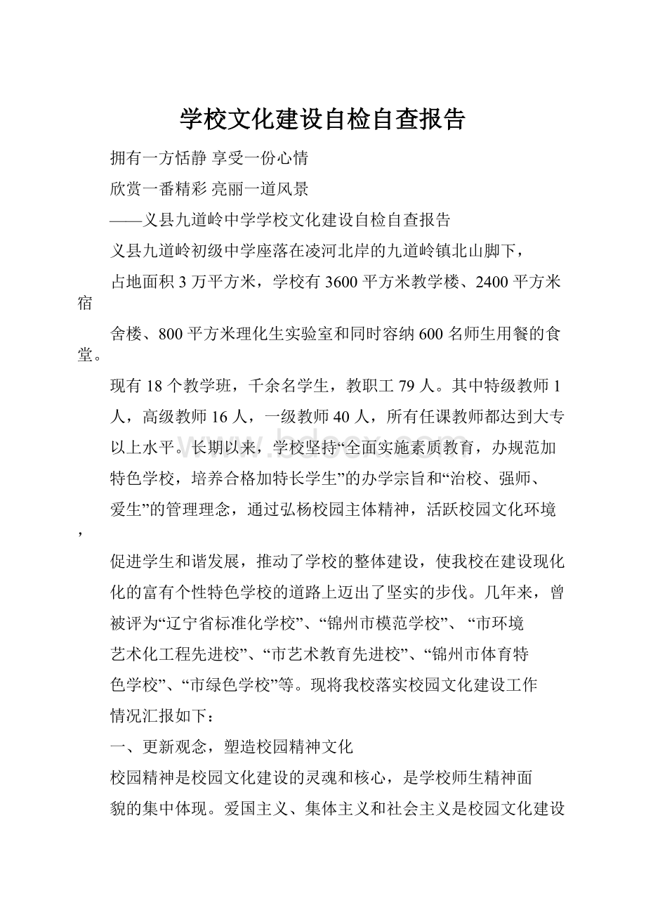 学校文化建设自检自查报告.docx_第1页