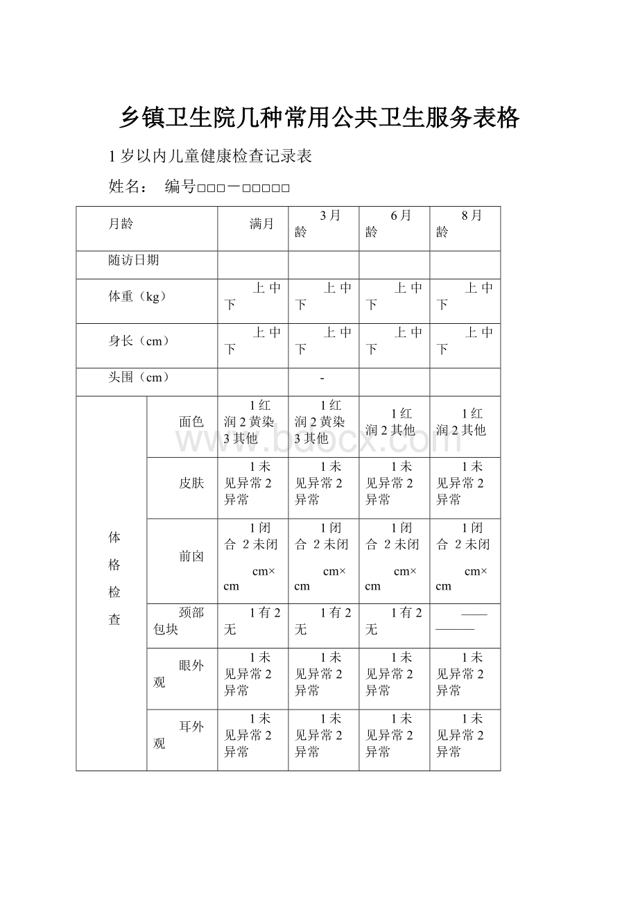 乡镇卫生院几种常用公共卫生服务表格.docx