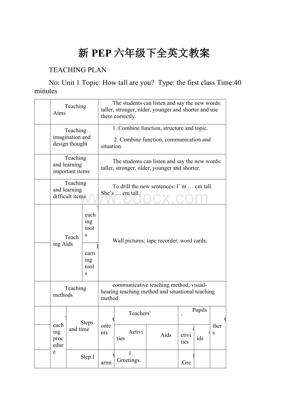 新PEP六年级下全英文教案.docx