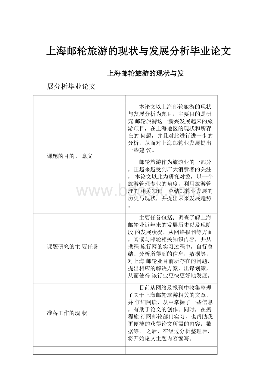 上海邮轮旅游的现状与发展分析毕业论文.docx_第1页