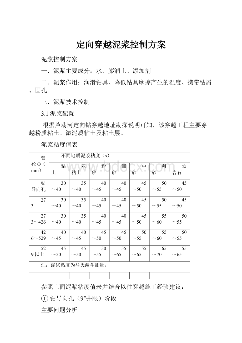 定向穿越泥浆控制方案.docx