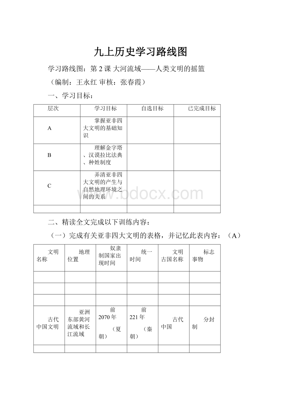 九上历史学习路线图.docx